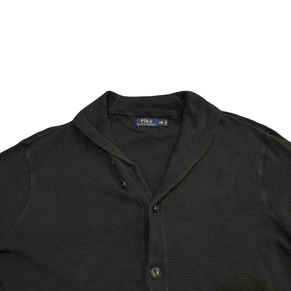 Polo Ralph Lauren Men XXL Black Waffle Knit Shawl Collar Button Cardigan Sweater